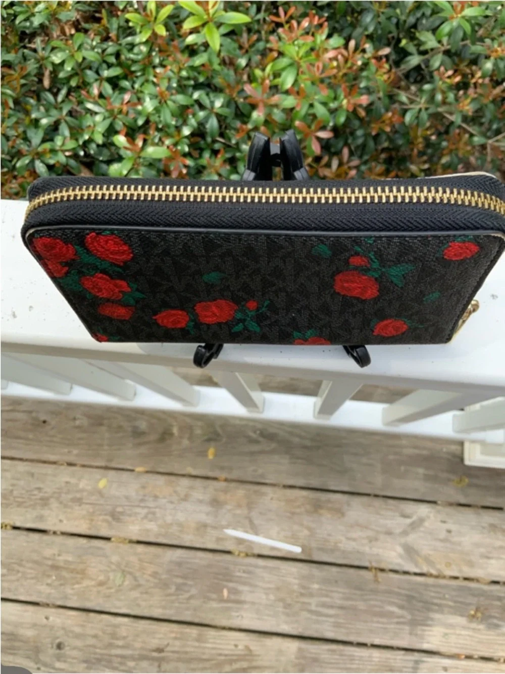 Michael Kors Black Wallet with Red Floral Print NWOT - Picture 4 of 10